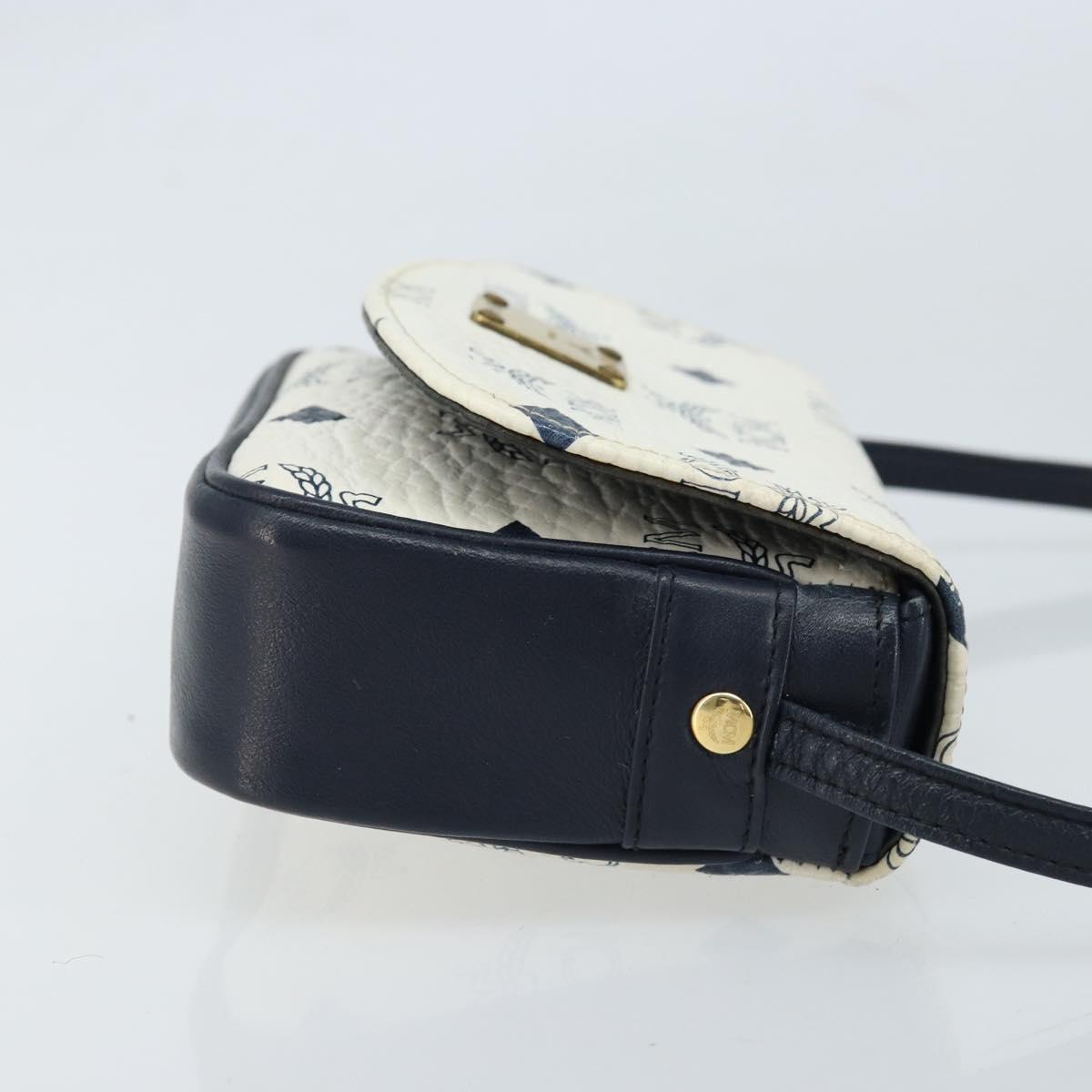 MCM Vicetos Logogram Shoulder Bag PVC Leather White Gold Auth mr2164
