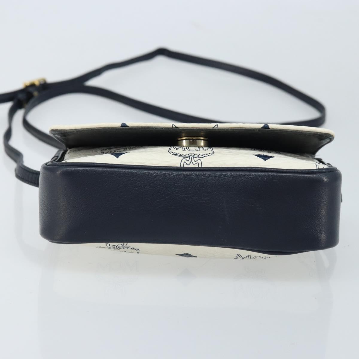 MCM Vicetos Logogram Shoulder Bag PVC Leather White Gold Auth mr2164