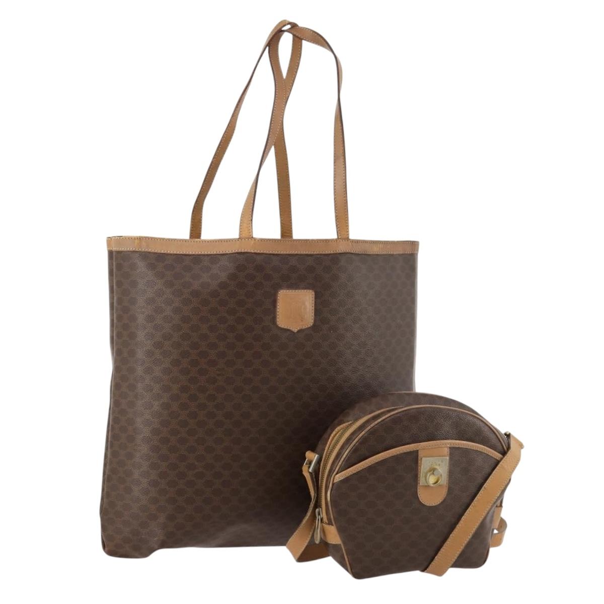 CELINE Macadam Canvas Clutch Bag PVC Leather 2 Set Brown Black Auth mr2165