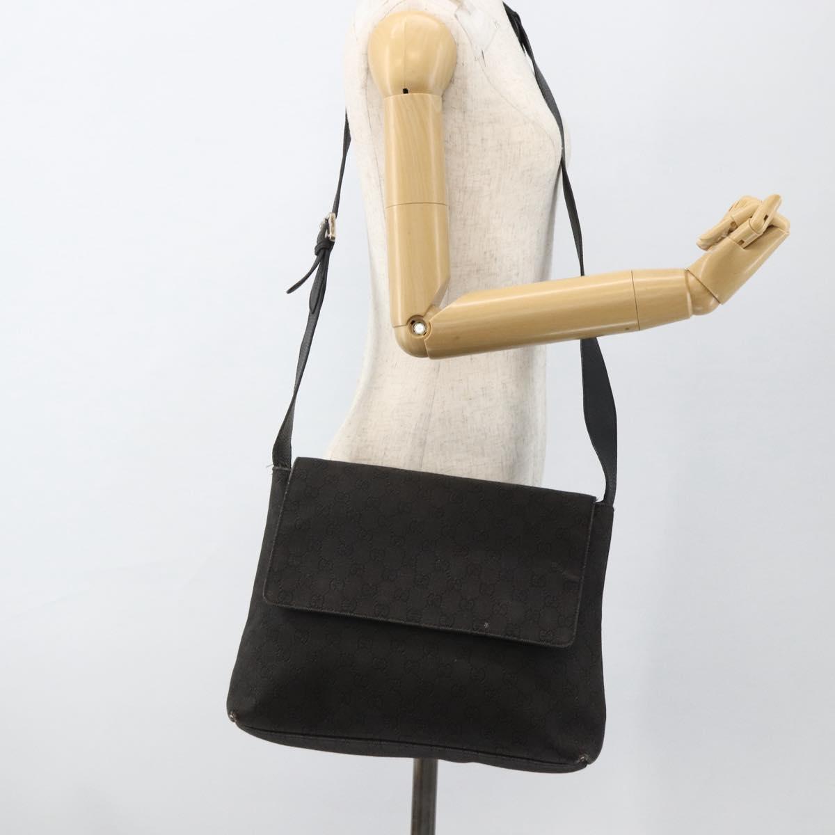 GUCCI GG Canvas Shoulder Bag Black Silver 272351 Auth mr2167