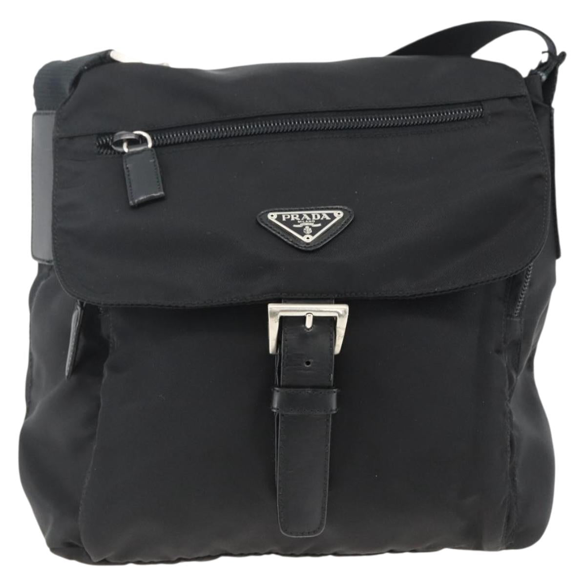 PRADA Shoulder Bag Nylon Black Silver Auth mr2174