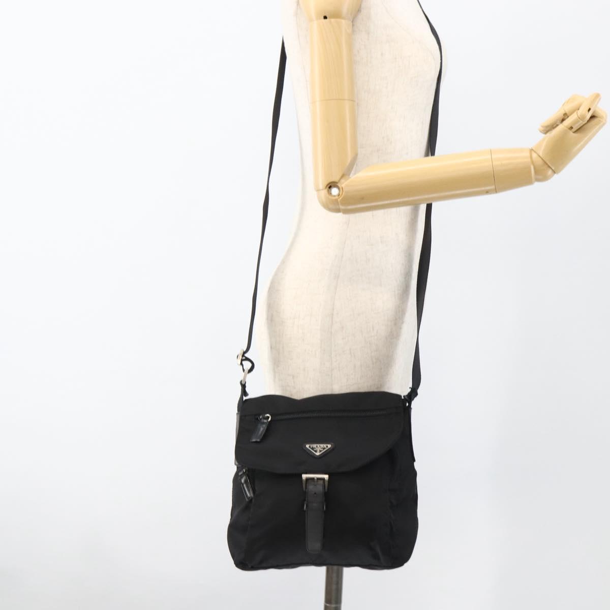 PRADA Shoulder Bag Nylon Black Silver Auth mr2174