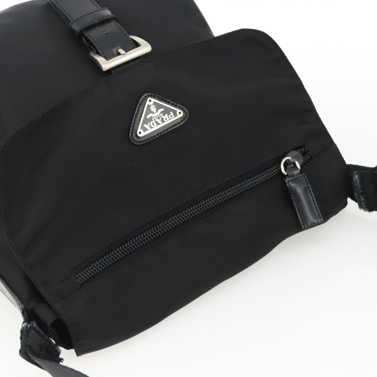 PRADA Shoulder Bag Nylon Black Silver Auth mr2174