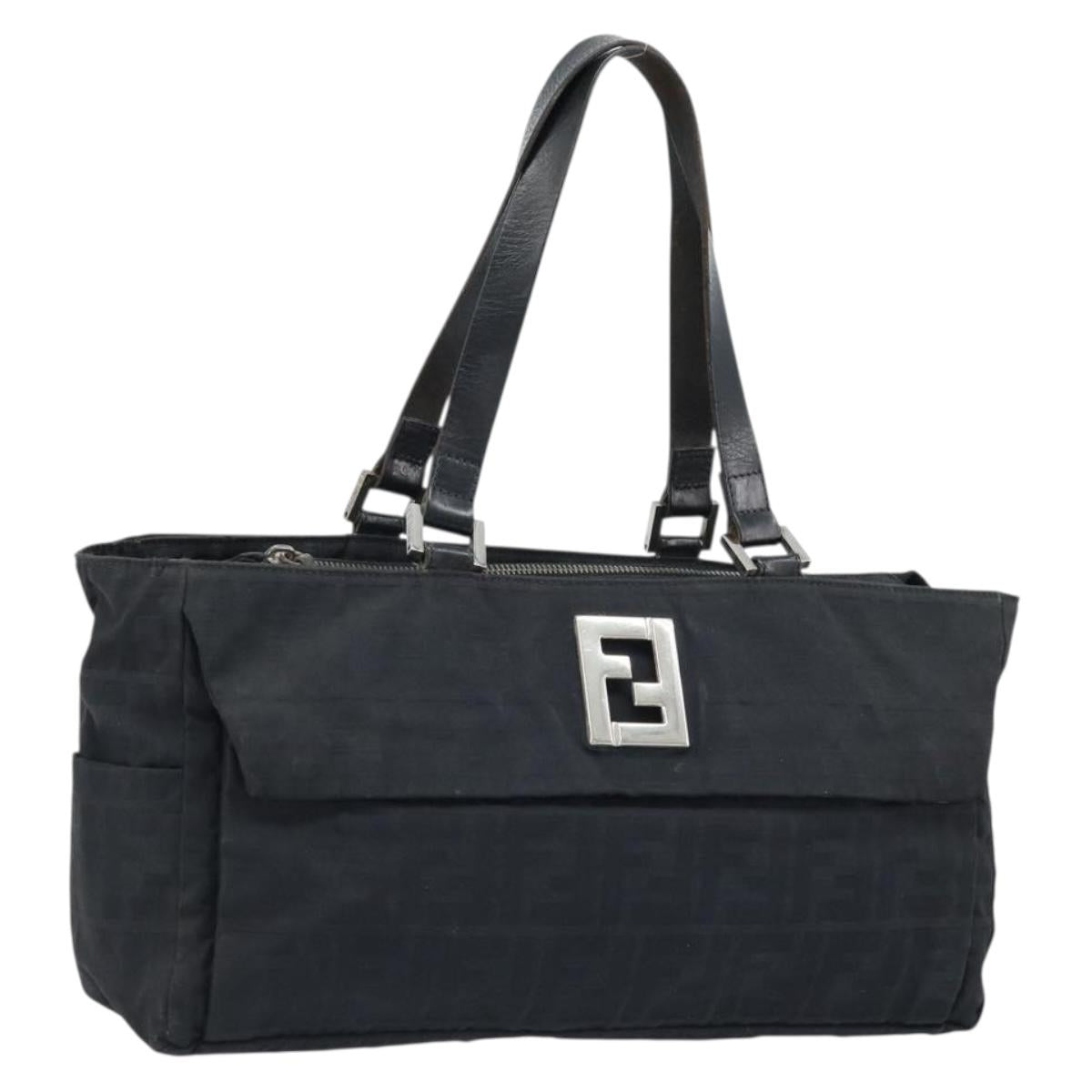 FENDI Zucca Canvas Tote Bag Black Silver Auth mr2177