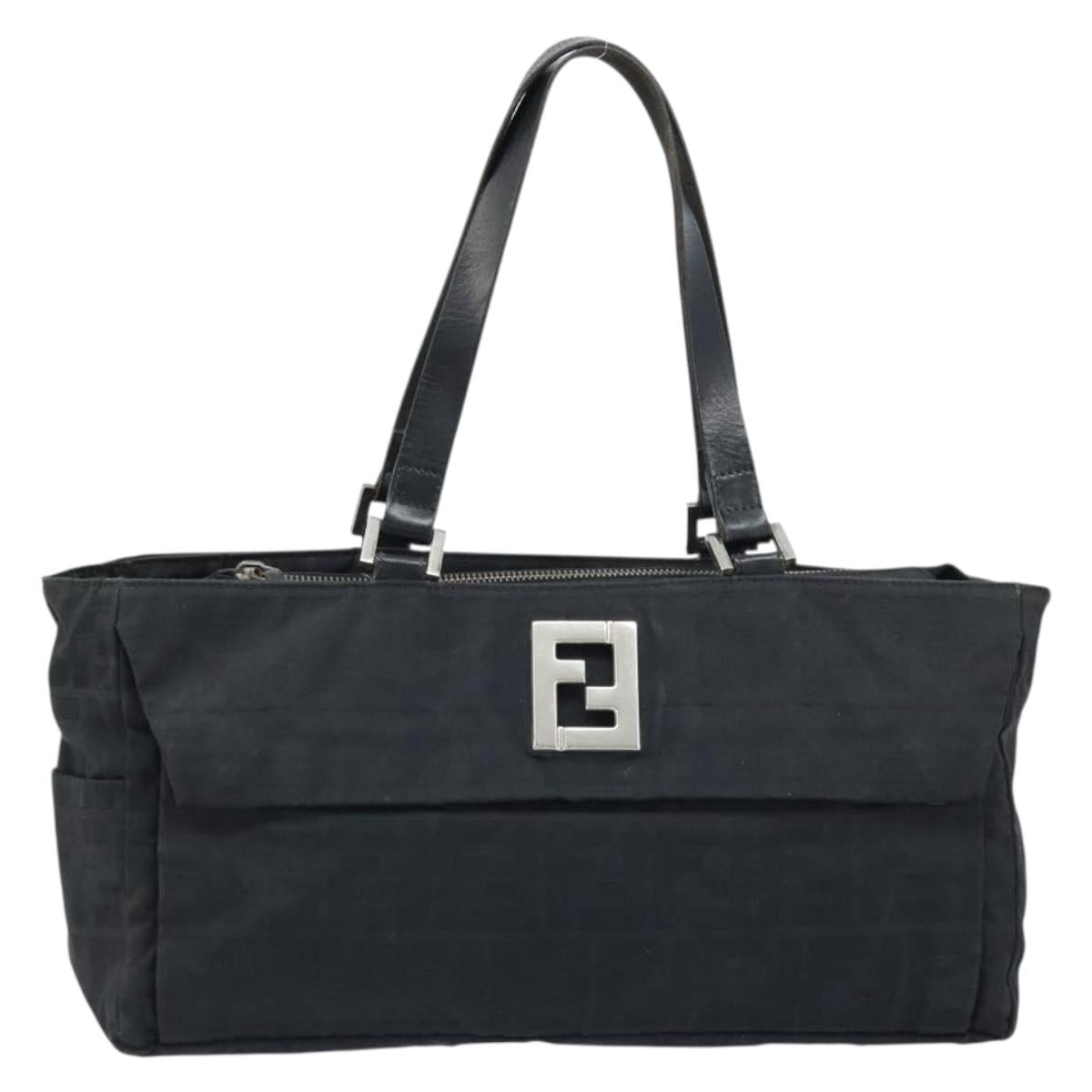 FENDI Zucca Canvas Tote Bag Black Silver Auth mr2177