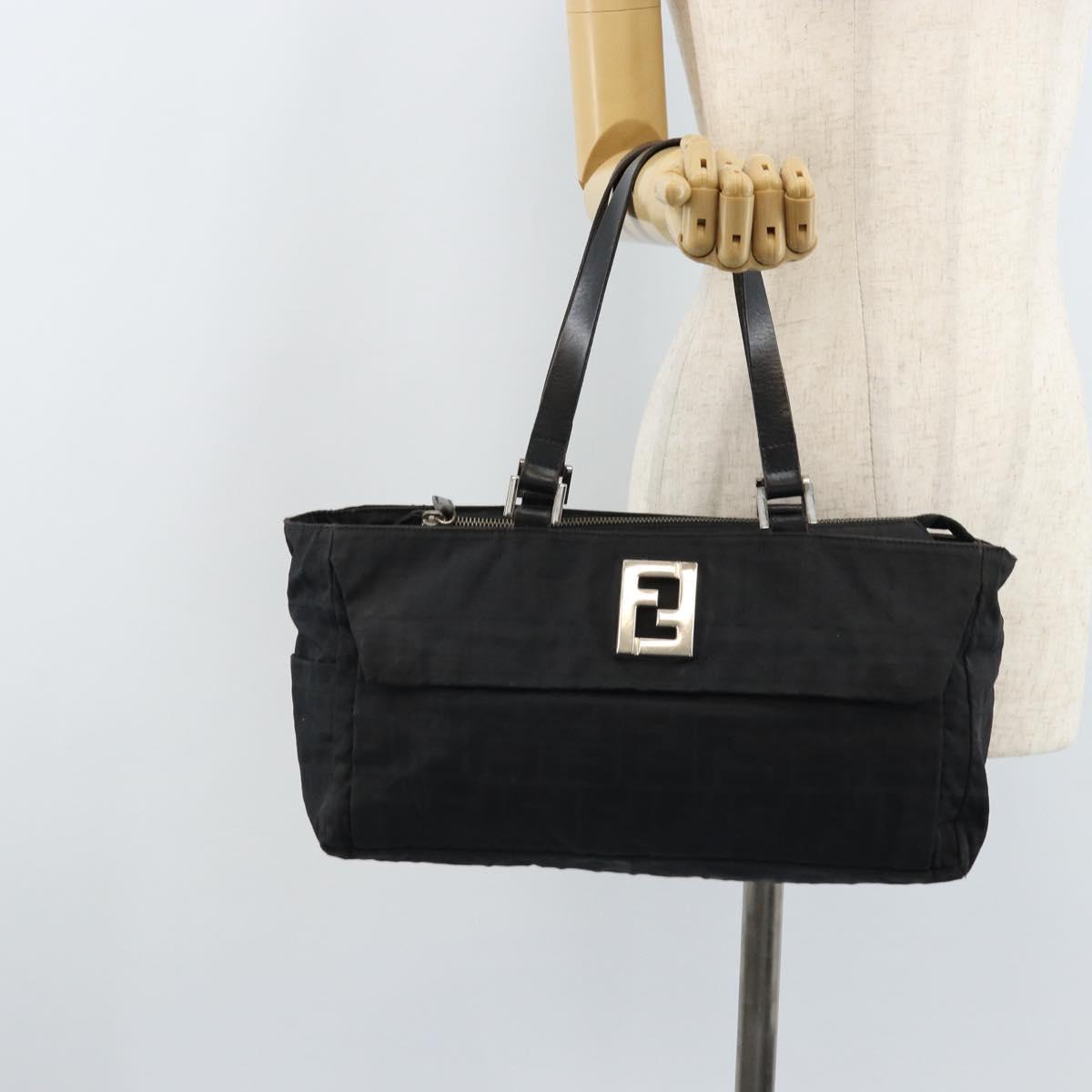 FENDI Zucca Canvas Tote Bag Black Silver Auth mr2177