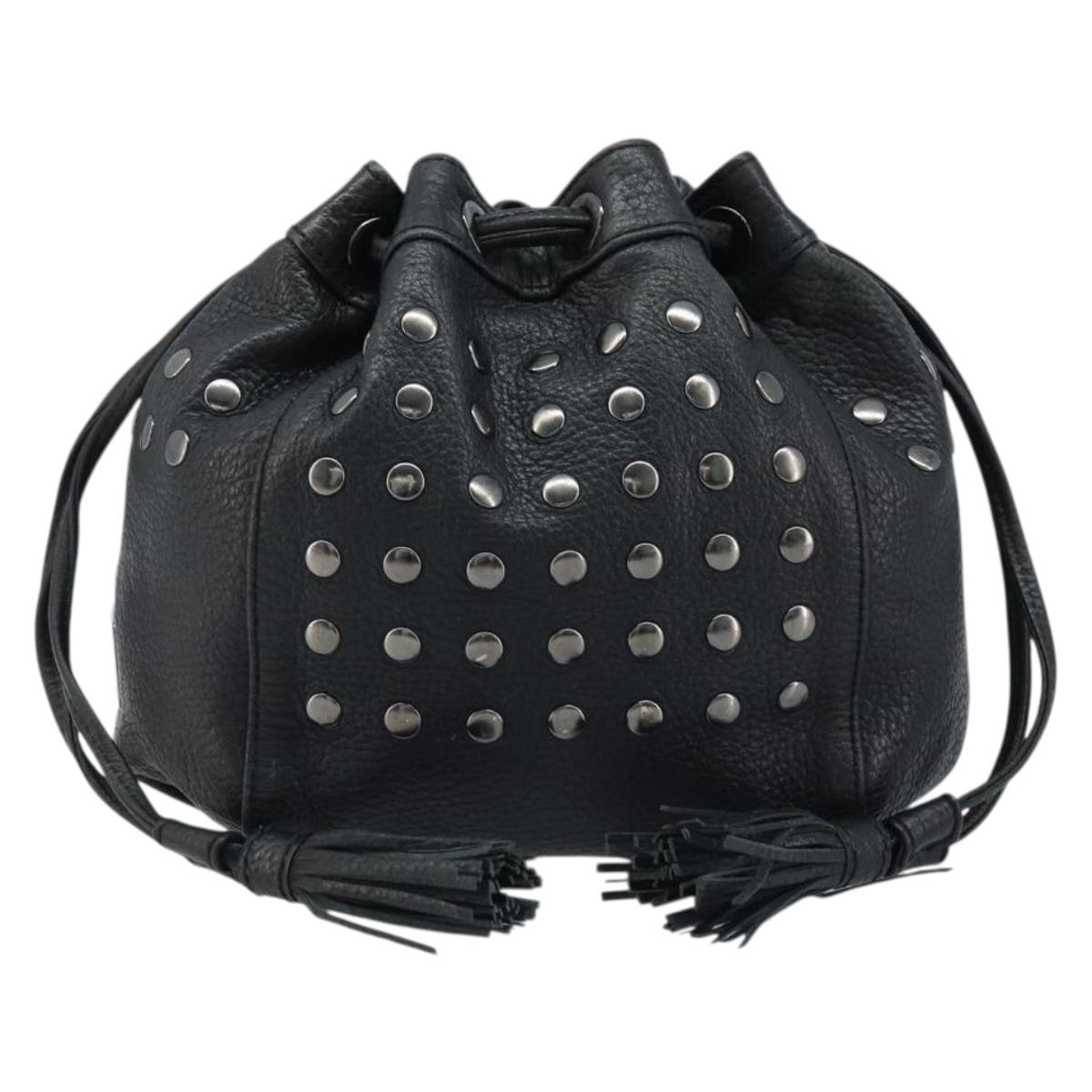 BURBERRY Blue Label Shoulder Bag Leather Black Silver Auth mr2180