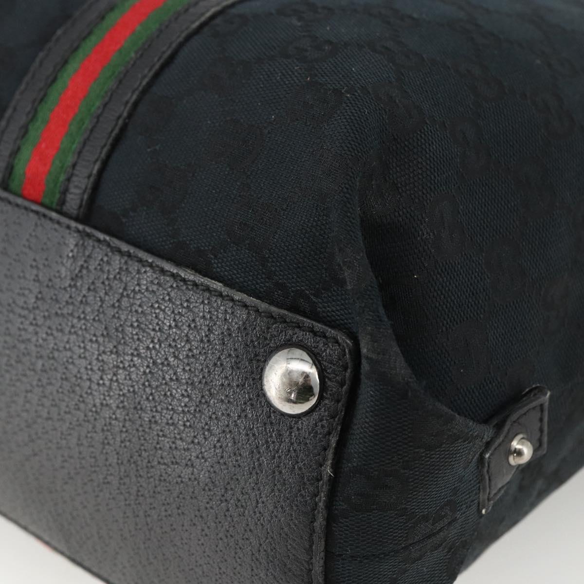 GUCCI GG Canvas Web Sherry Line Tote Bag Black Silver 132898 Auth mr2181