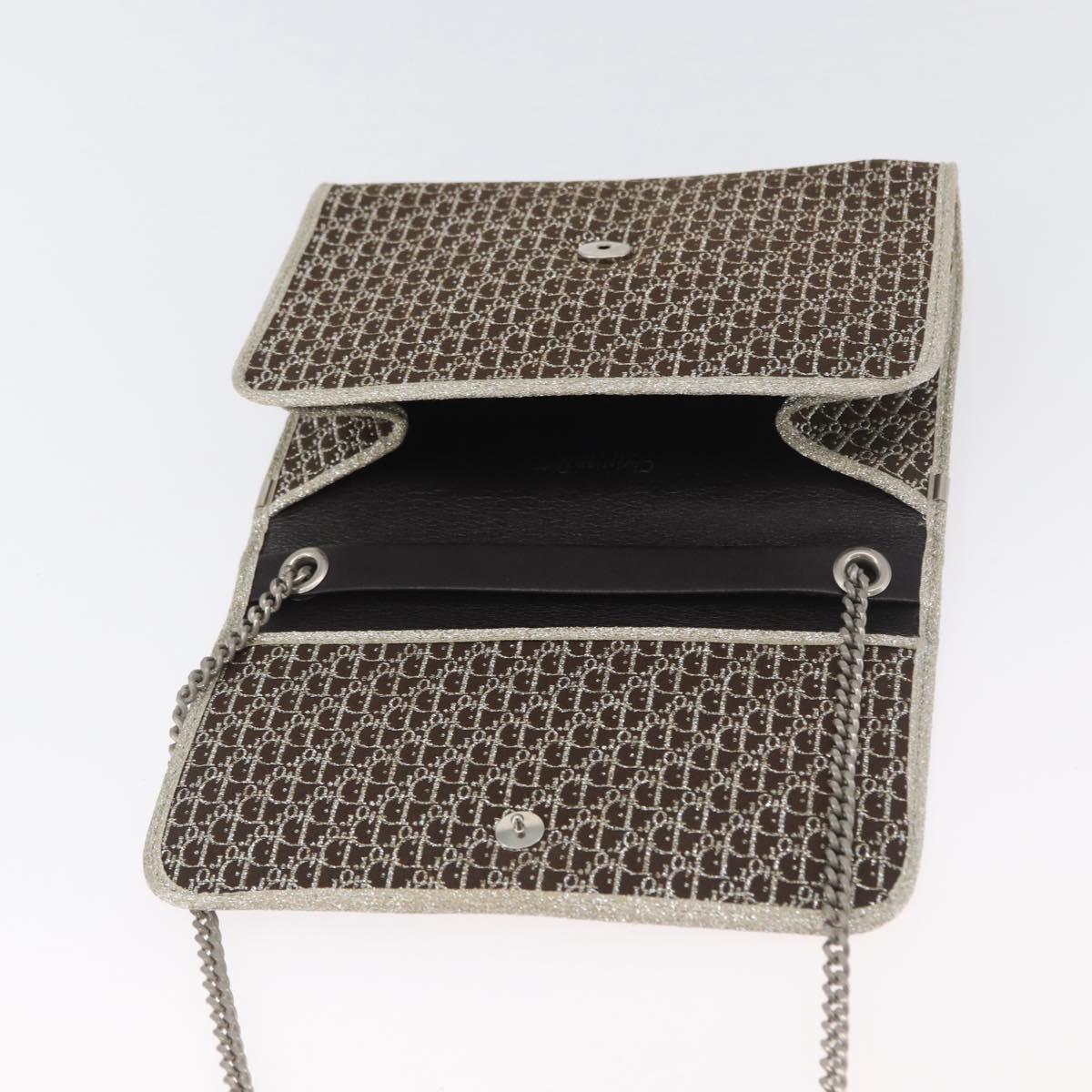 Christian Dior Trotter Canvas Chain Shoulder Bag Gold Auth mr2183