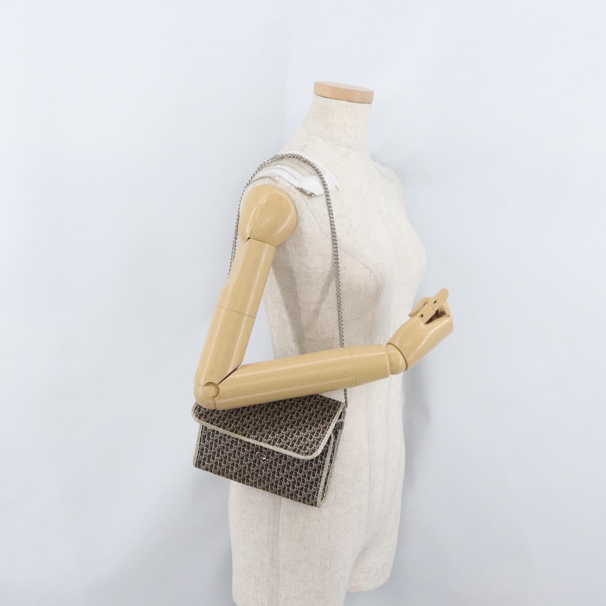 Christian Dior Trotter Canvas Chain Shoulder Bag Gold Auth mr2183