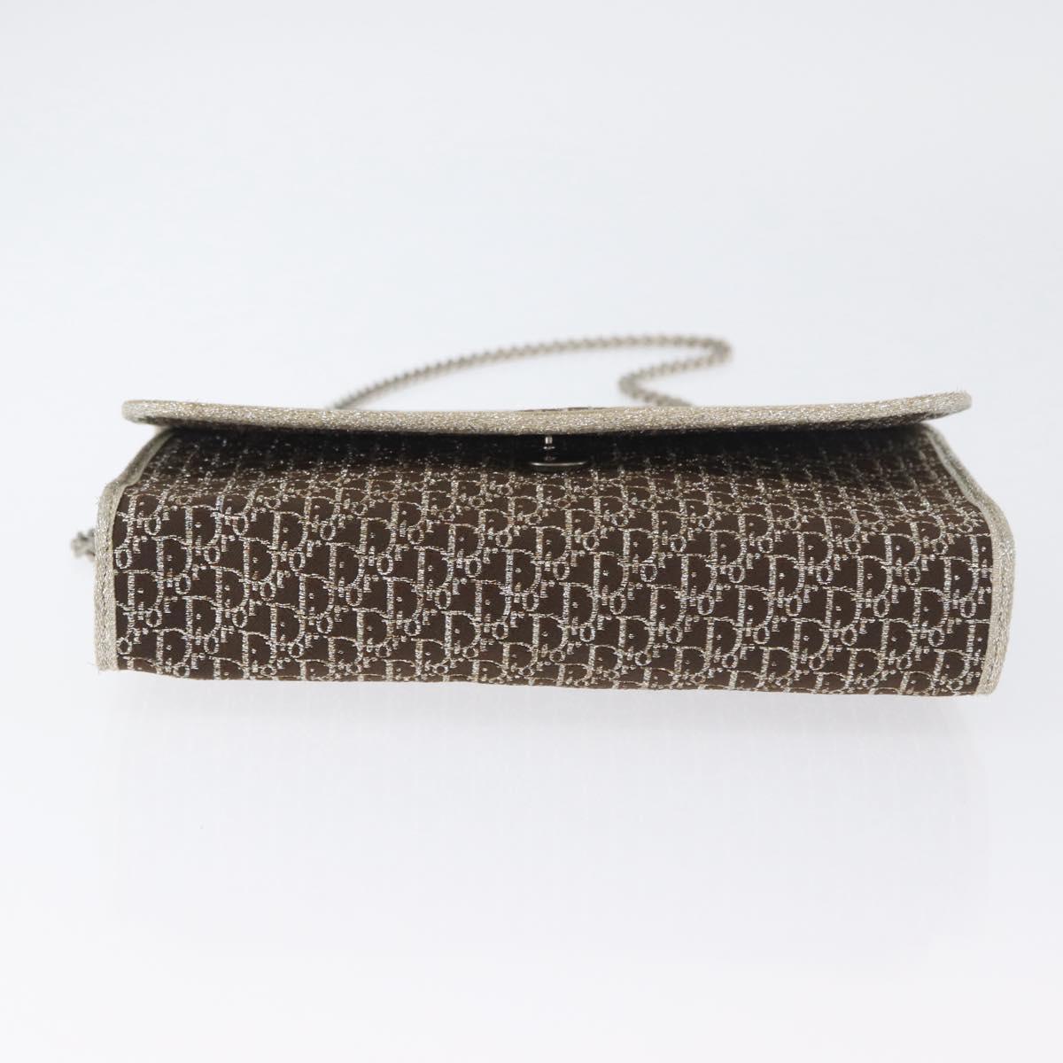 Christian Dior Trotter Canvas Chain Shoulder Bag Gold Auth mr2183