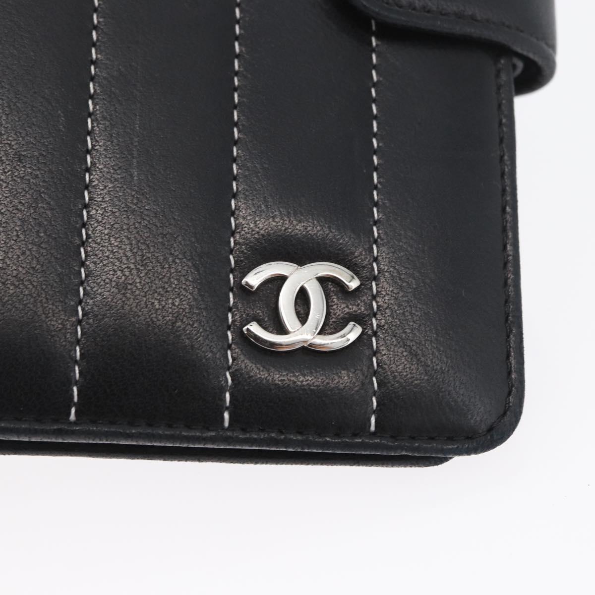 CHANEL Mademoiselle Agenda Day Planner Cover Leather Silver Black CC Auth mr2185