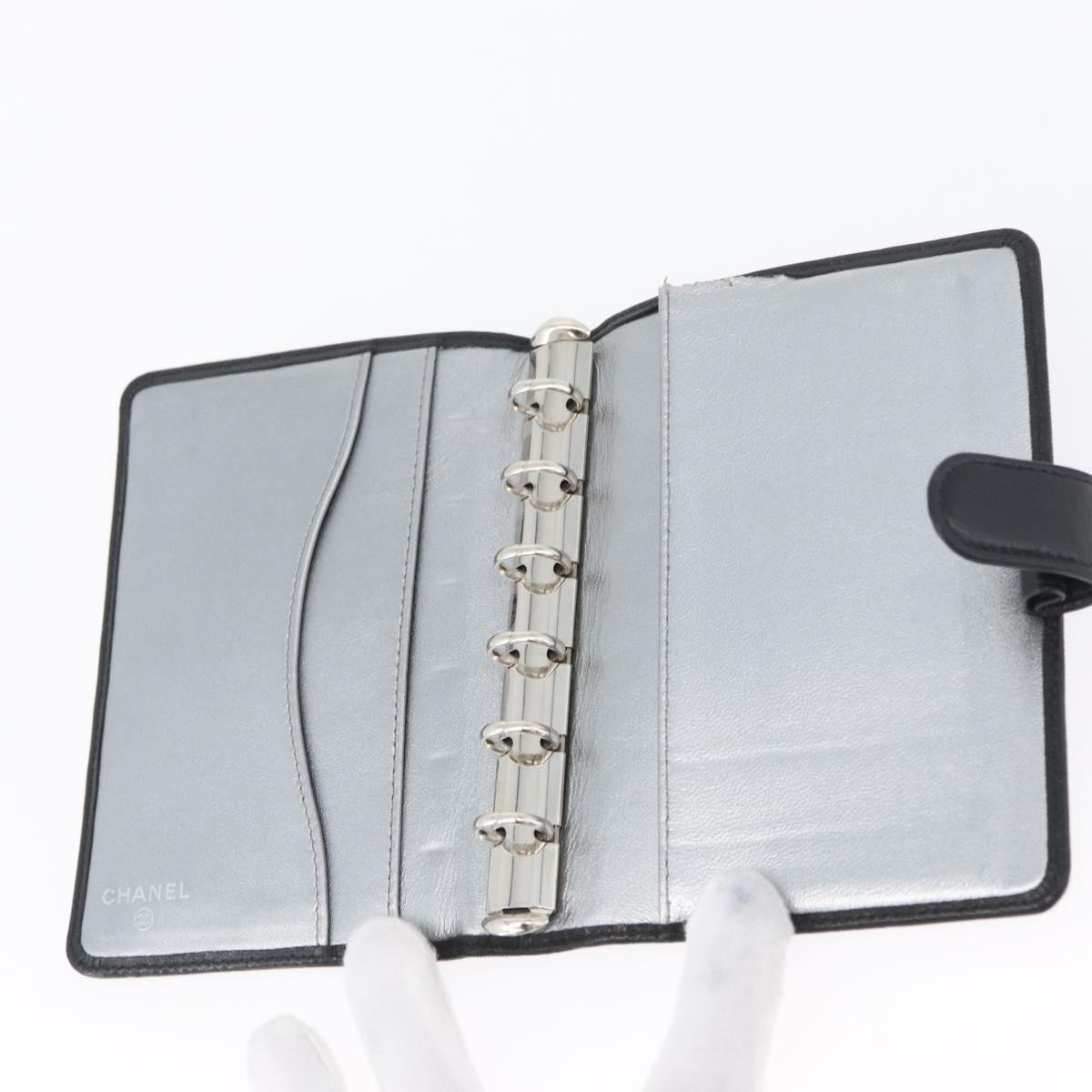 CHANEL Mademoiselle Agenda Day Planner Cover Leather Silver Black CC Auth mr2185
