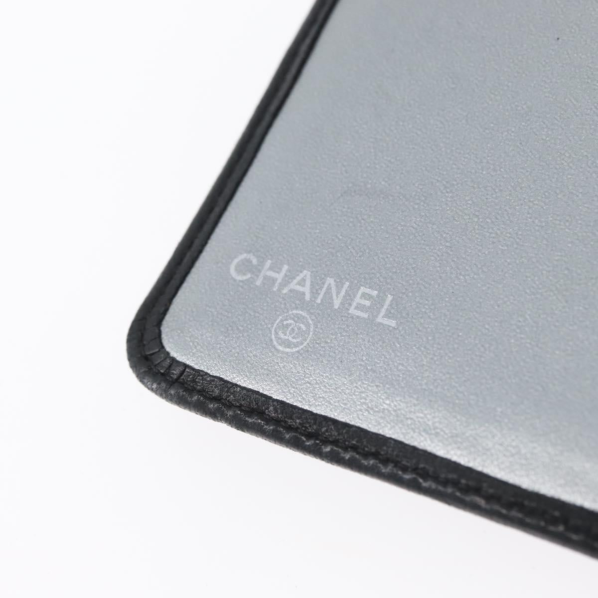 CHANEL Mademoiselle Agenda Day Planner Cover Leather Silver Black CC Auth mr2185