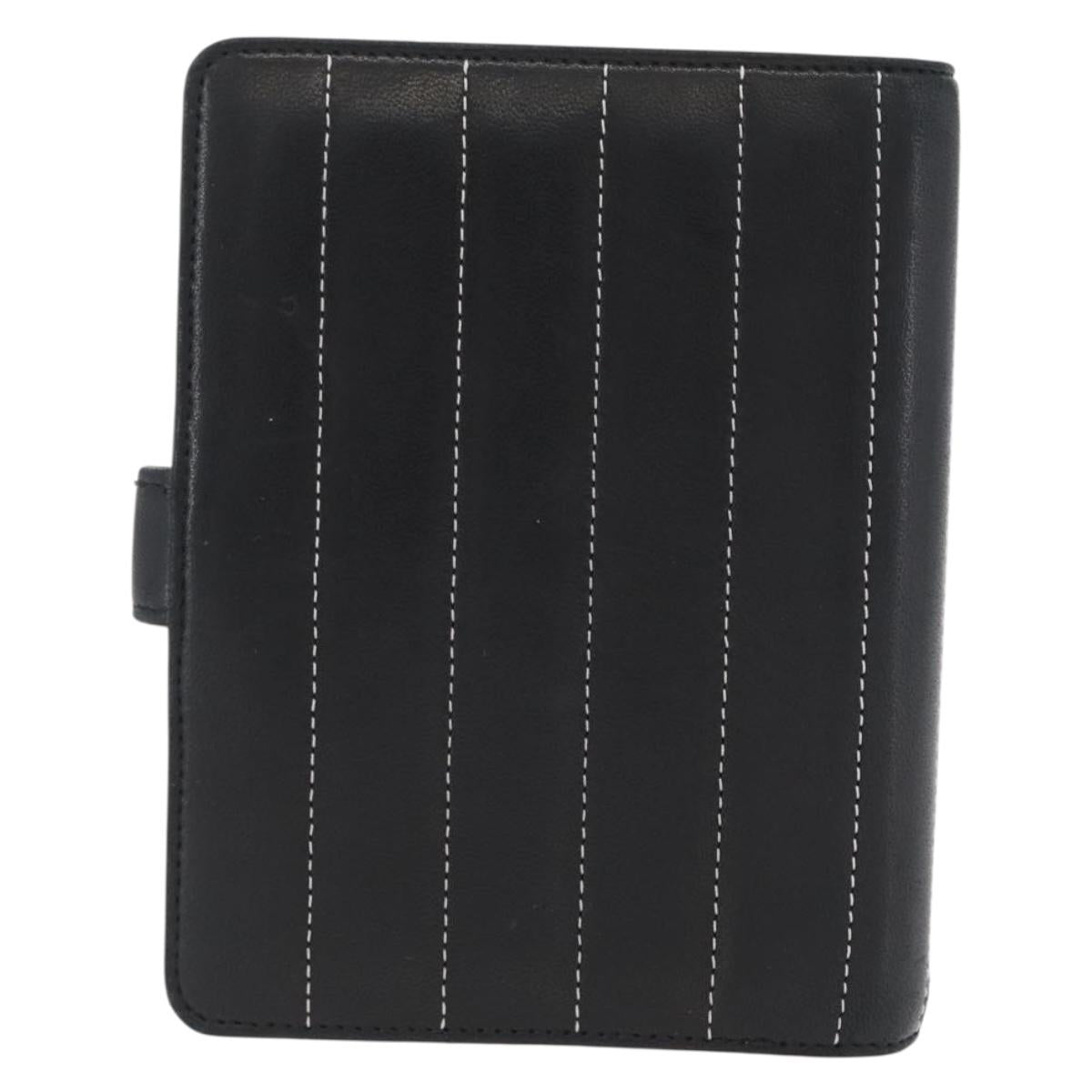 CHANEL Mademoiselle Agenda Day Planner Cover Leather Silver Black CC Auth mr2185