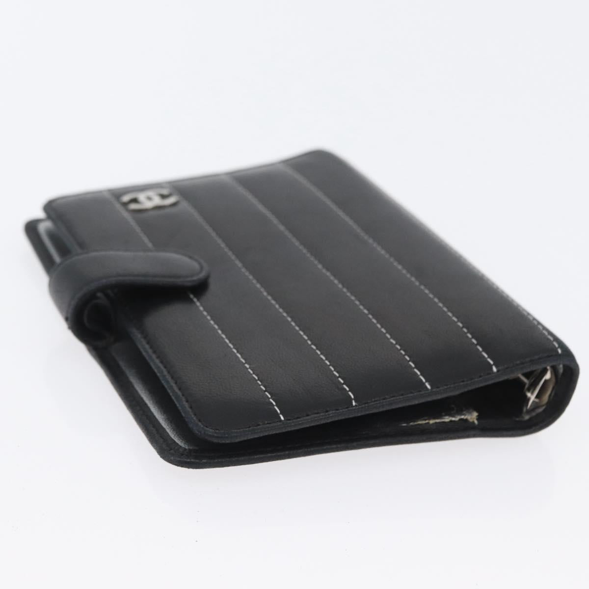 CHANEL Mademoiselle Agenda Day Planner Cover Leather Silver Black CC Auth mr2185