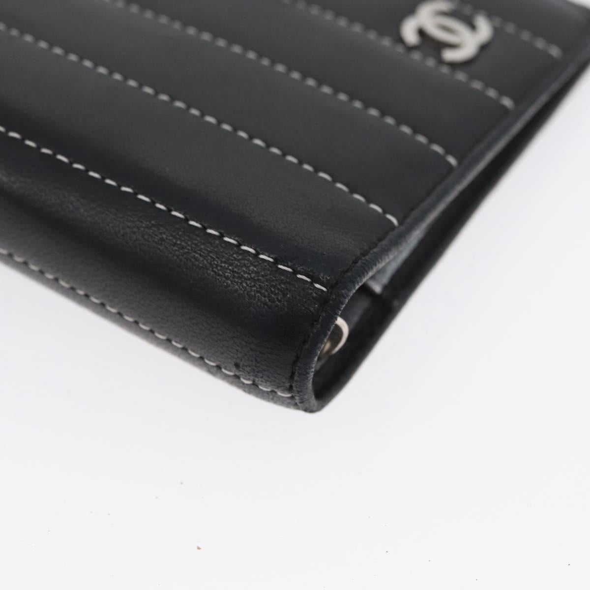 CHANEL Mademoiselle Agenda Day Planner Cover Leather Silver Black CC Auth mr2185