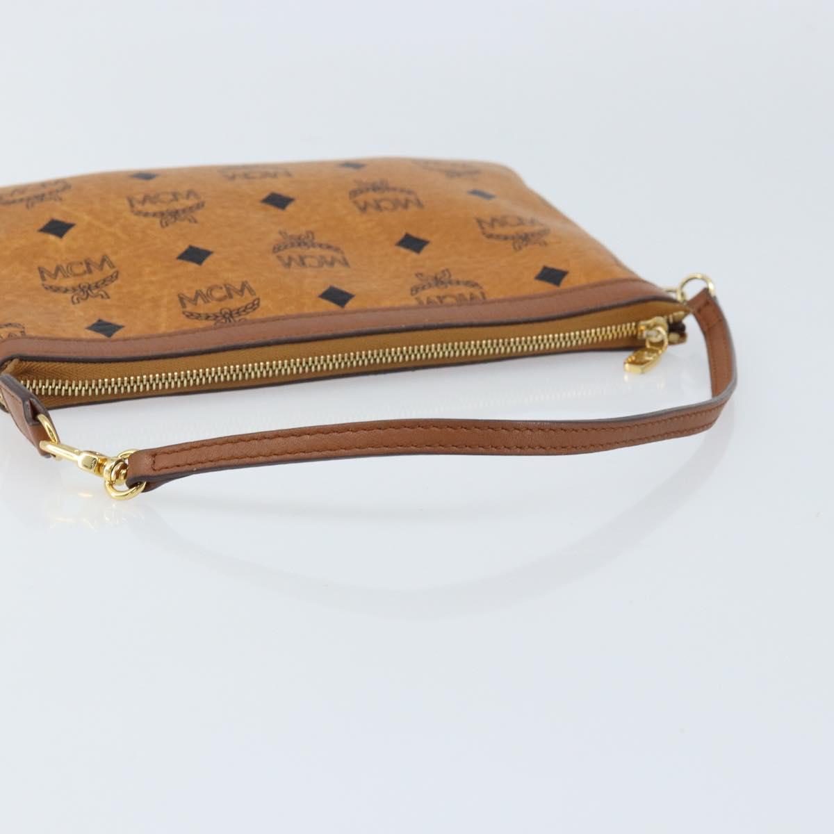 MCM Vicetos Logogram Accessory Pouch PVC Leather Brown Gold Auth mr2192