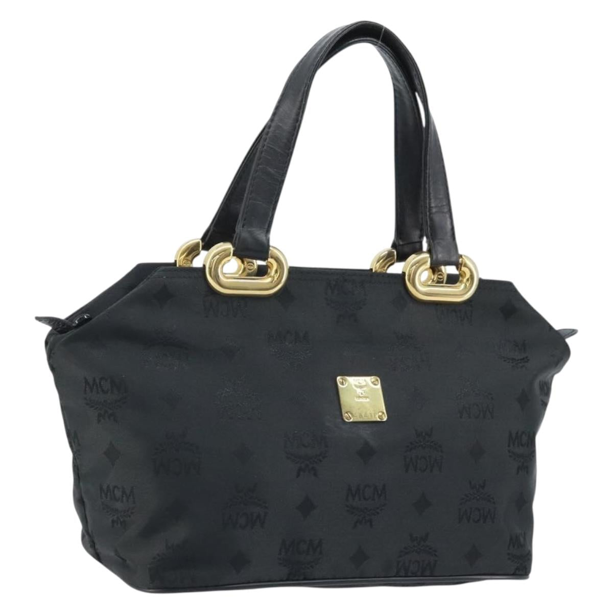 MCM Vicetos Logogram Hand Bag Nylon Black Gold Auth mr2197