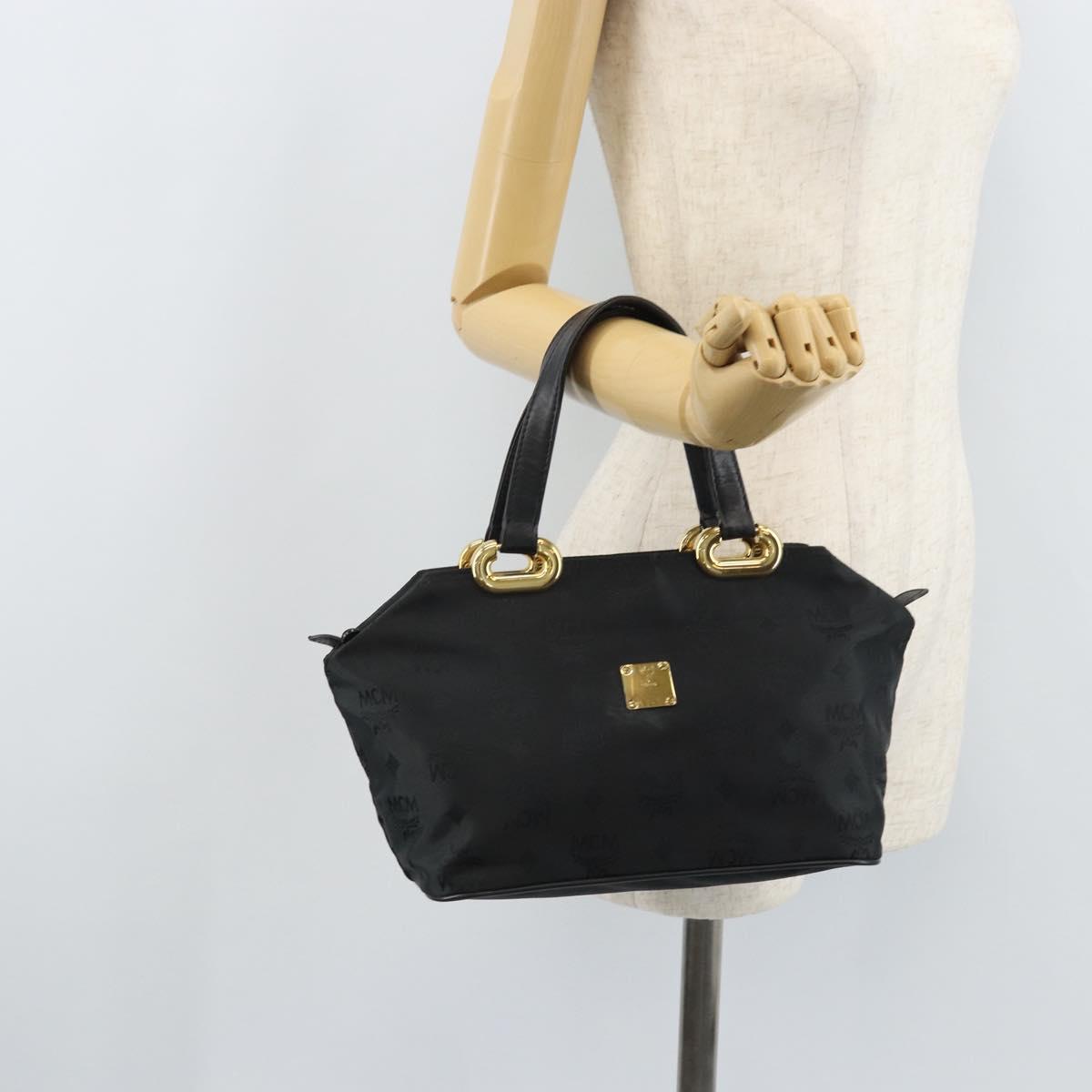 MCM Vicetos Logogram Hand Bag Nylon Black Gold Auth mr2197