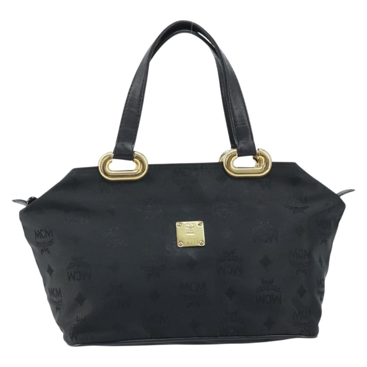 MCM Vicetos Logogram Hand Bag Nylon Black Gold Auth mr2197