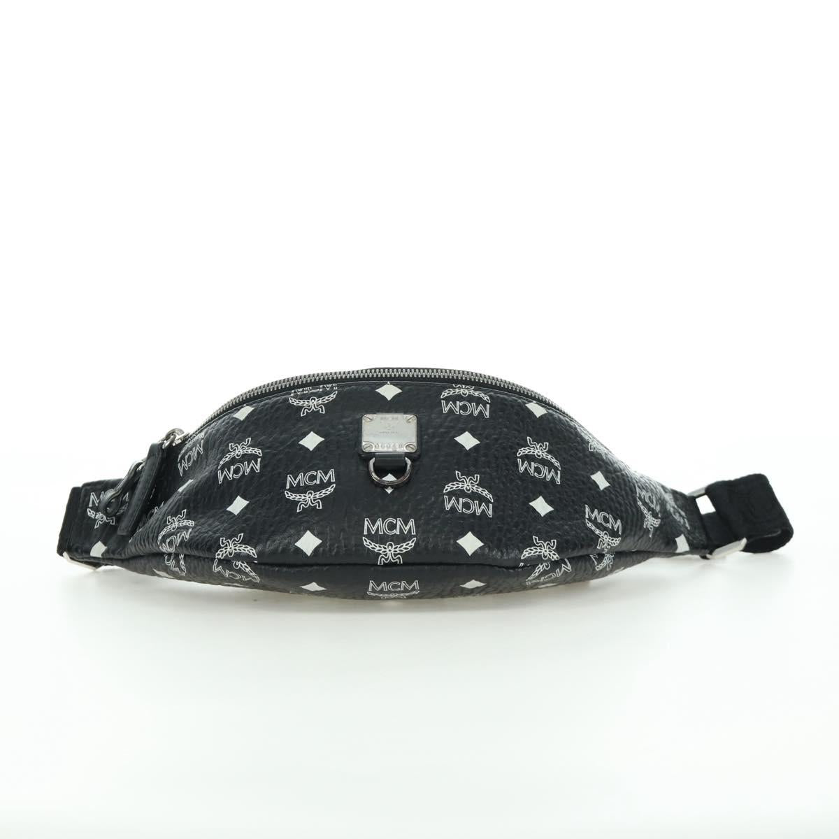 MCM Vicetos Logogram Body Bag Leather Black Silver Auth mr2198V
