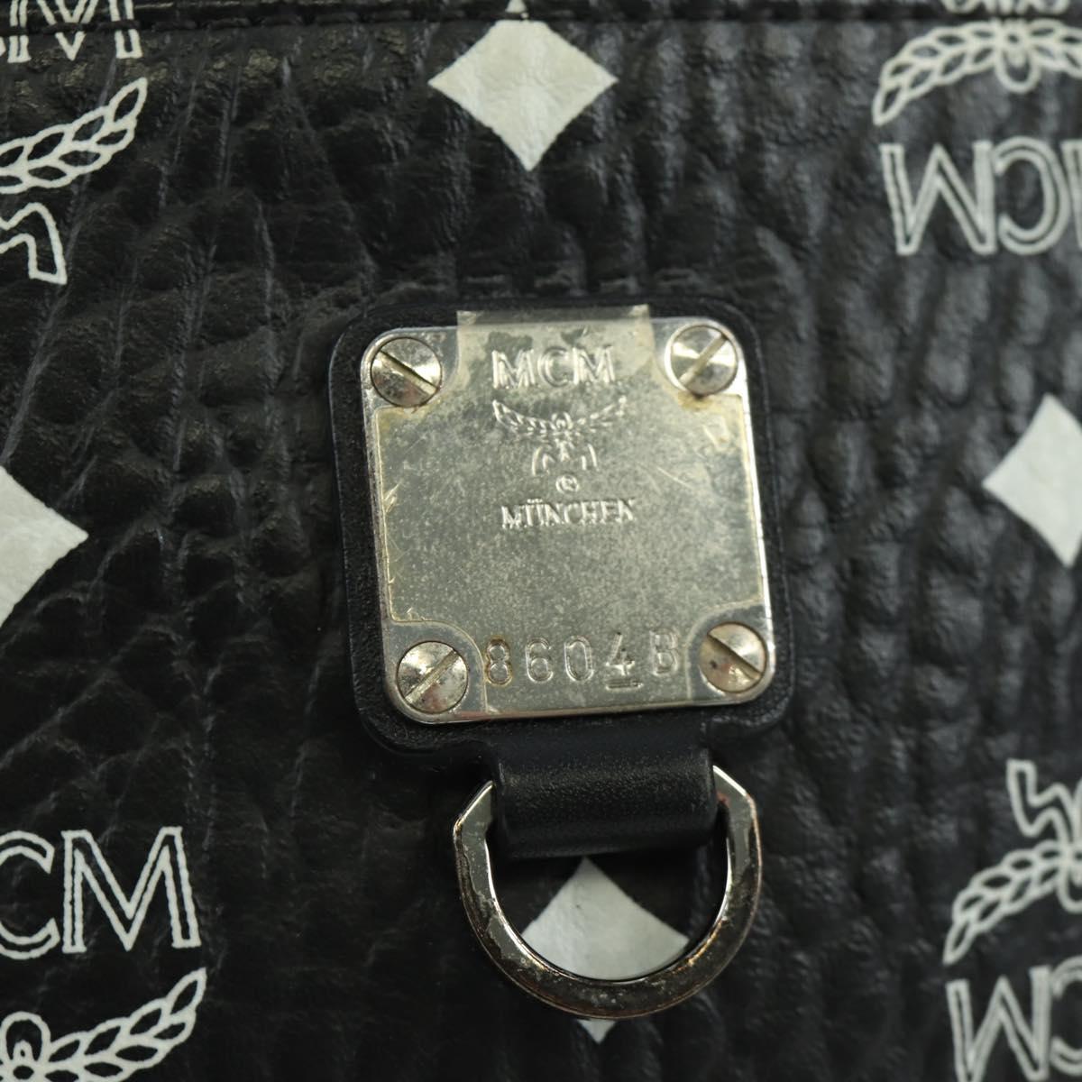 MCM Vicetos Logogram Body Bag Leather Black Silver Auth mr2198V