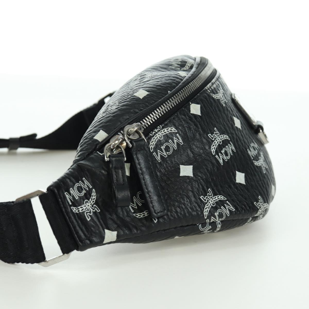 MCM Vicetos Logogram Body Bag Leather Black Silver Auth mr2198V
