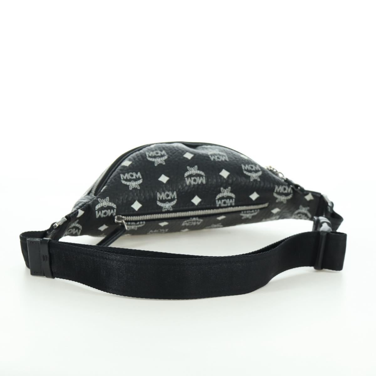 MCM Vicetos Logogram Body Bag Leather Black Silver Auth mr2198V