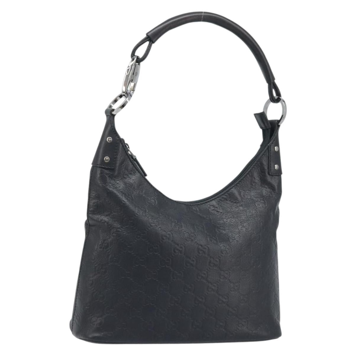 GUCCI GG Canvas Guccissima Shoulder Bag Leather Black Silver 253336 Auth mr2199A