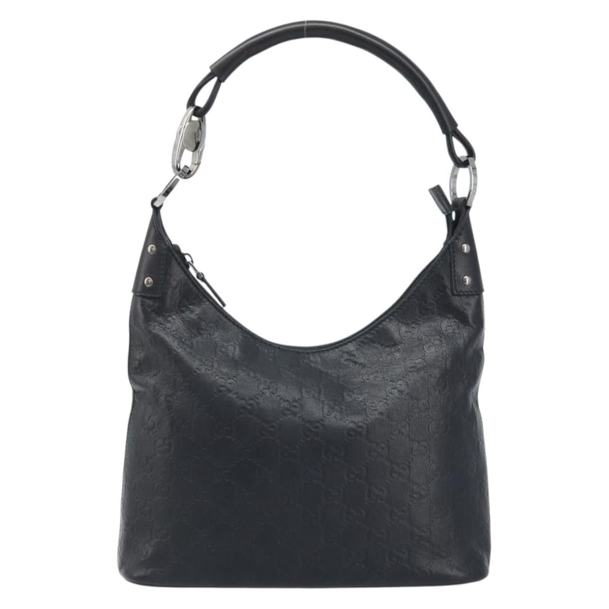 GUCCI GG Canvas Guccissima Shoulder Bag Leather Black Silver 253336 Auth mr2199A