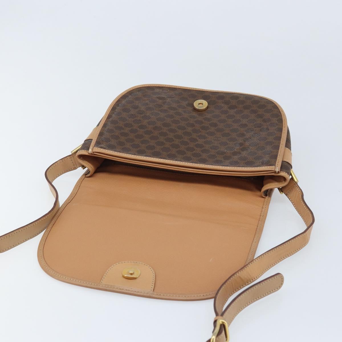 CELINE Macadam Canvas Shoulder Bag PVC Leather Brown Gold Auth mr2202