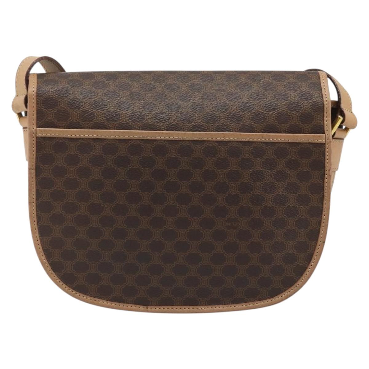 CELINE Macadam Canvas Shoulder Bag PVC Leather Brown Gold Auth mr2202