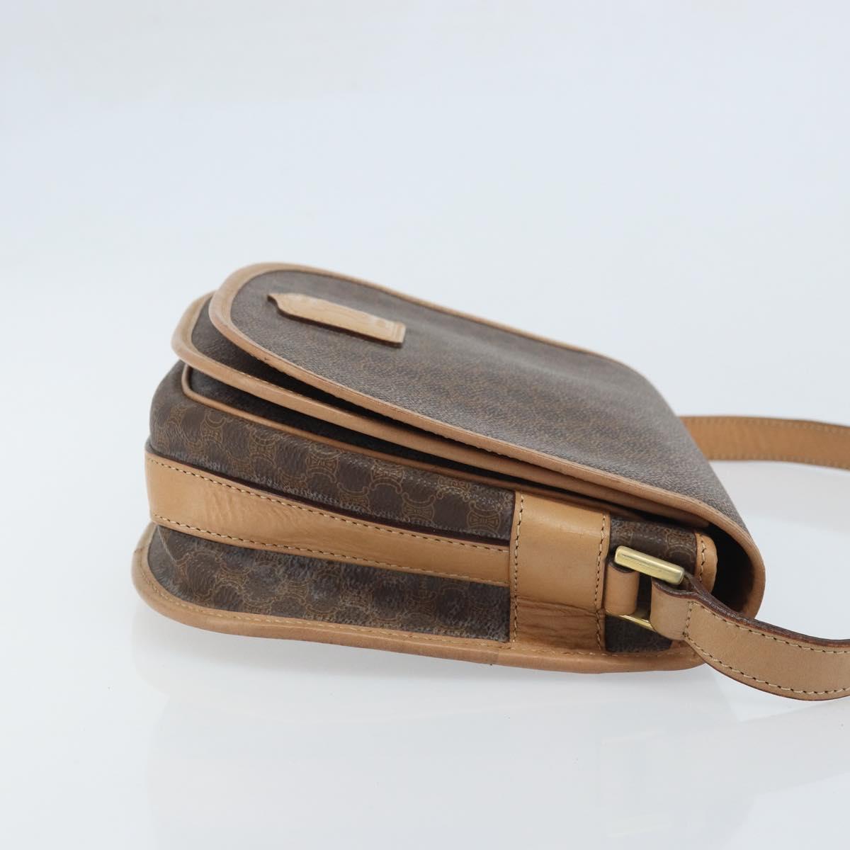 CELINE Macadam Canvas Shoulder Bag PVC Leather Brown Gold Auth mr2202