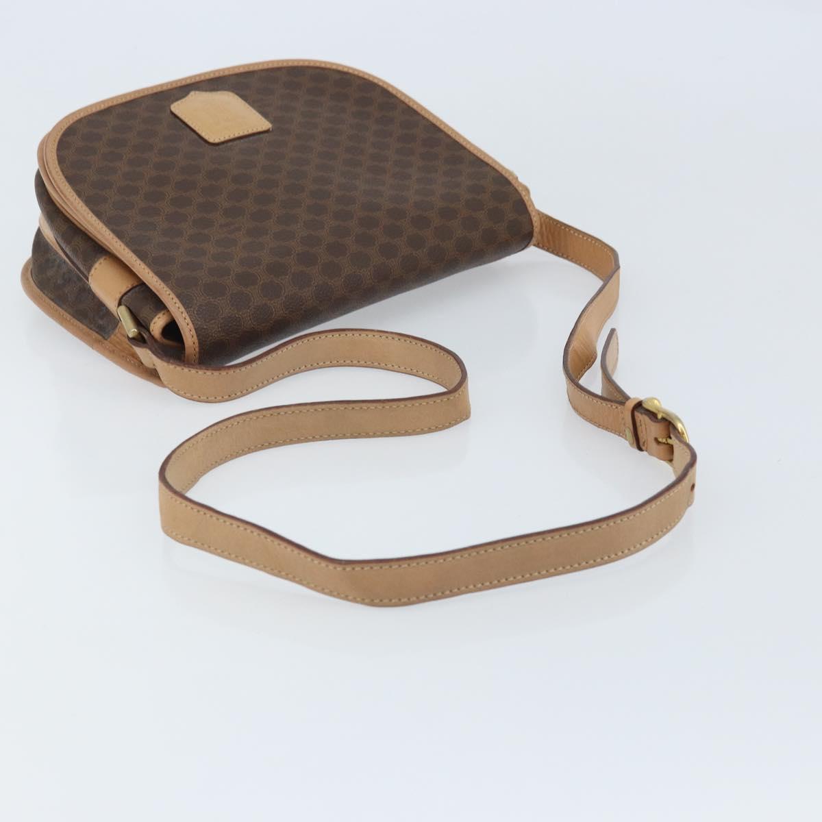 CELINE Macadam Canvas Shoulder Bag PVC Leather Brown Gold Auth mr2202