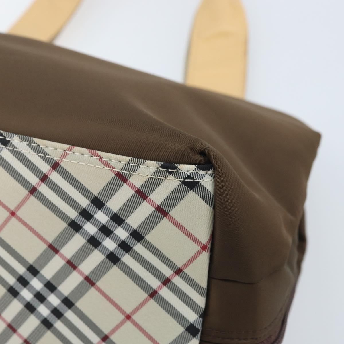 BURBERRY Hand Bag Nylon Brown Silver Auth mr2204