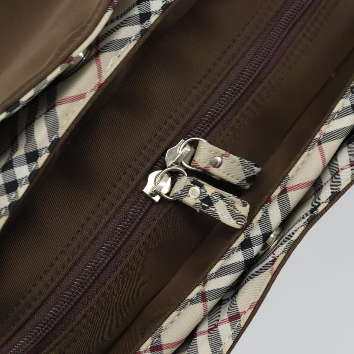 BURBERRY Hand Bag Nylon Brown Silver Auth mr2204