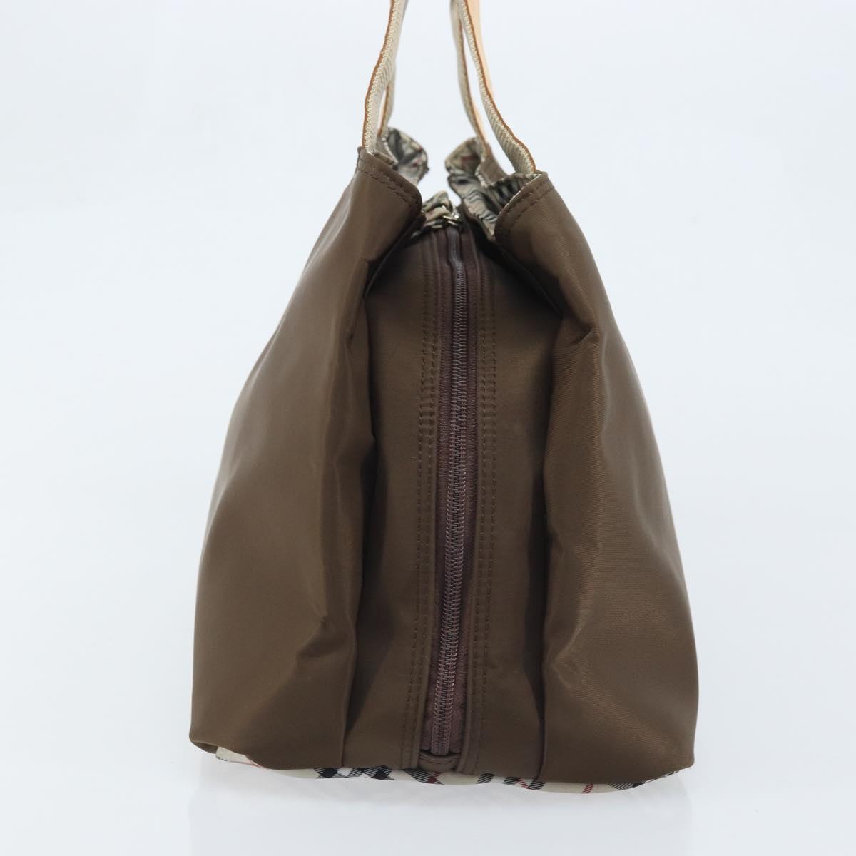 BURBERRY Hand Bag Nylon Brown Silver Auth mr2204