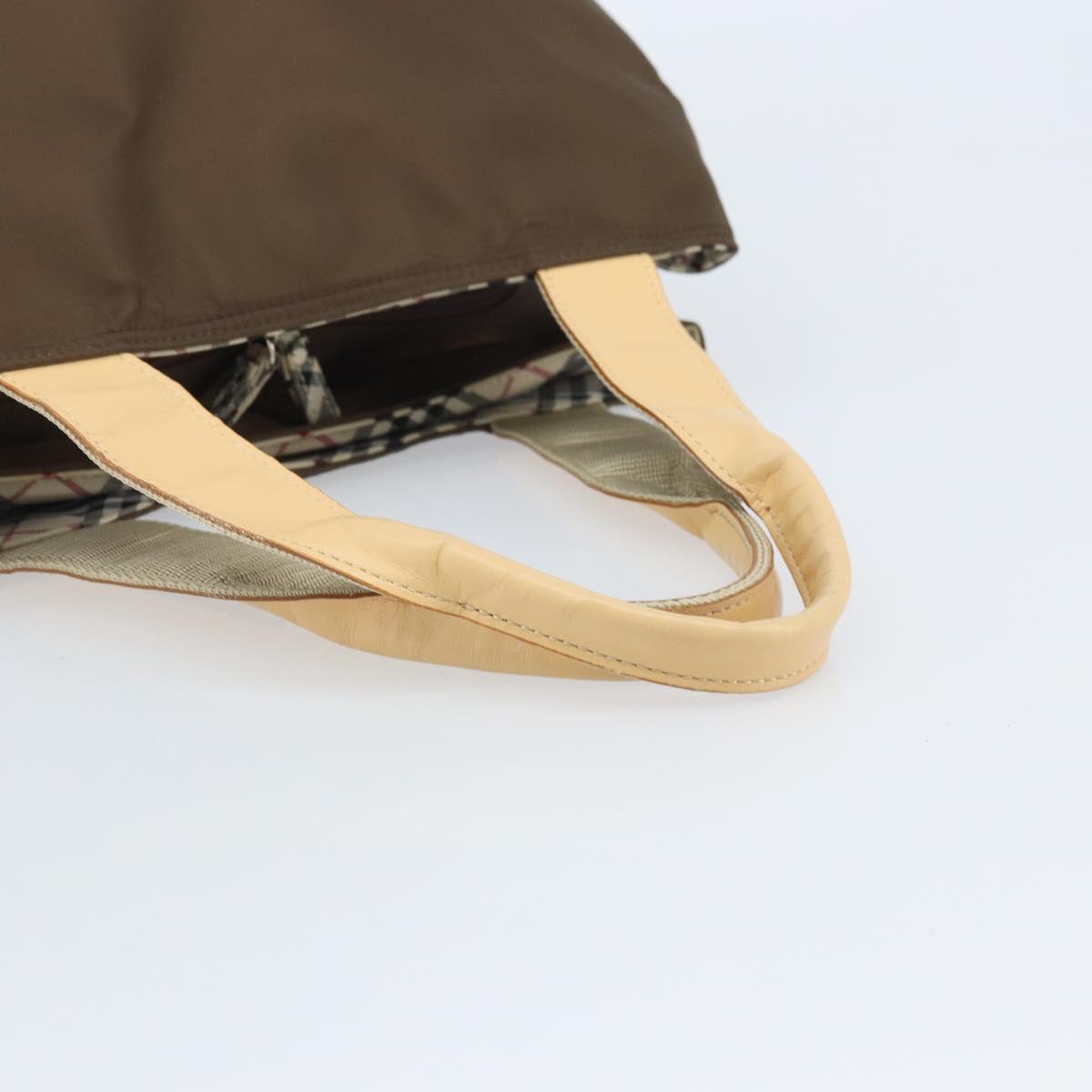BURBERRY Hand Bag Nylon Brown Silver Auth mr2204