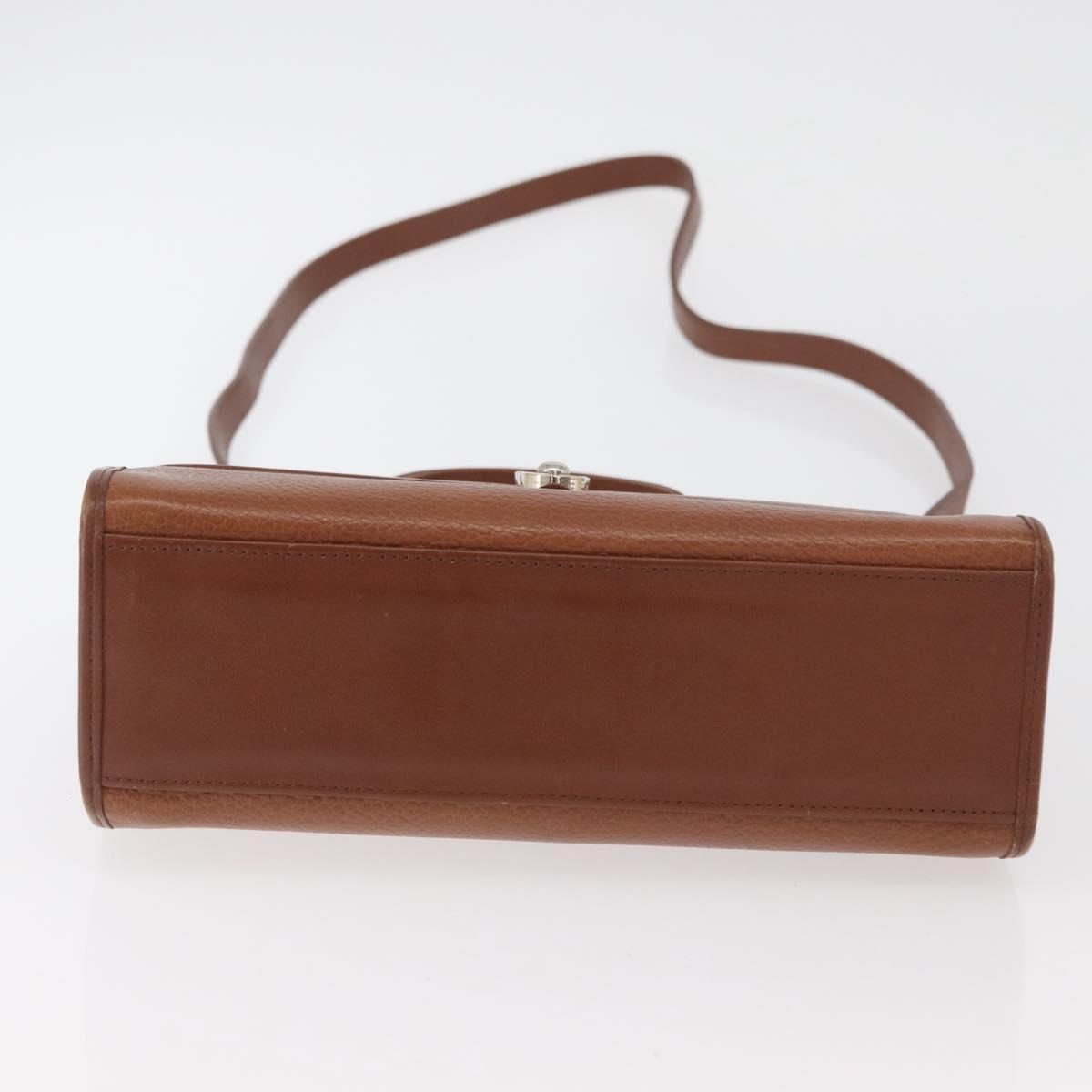 Burberrys Hand Bag Leather 2way Brown Silver Auth mr2205