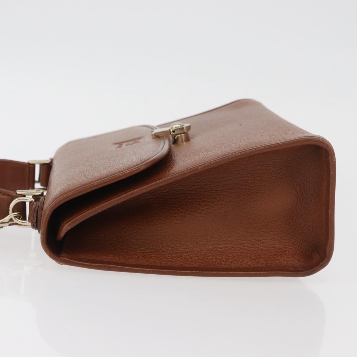 Burberrys Hand Bag Leather 2way Brown Silver Auth mr2205