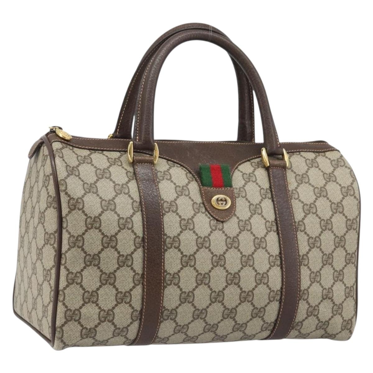 GUCCI GG Supreme Web Sherry Line Boston Bag PVC Beige Gold 40 02 007 Auth mr2206