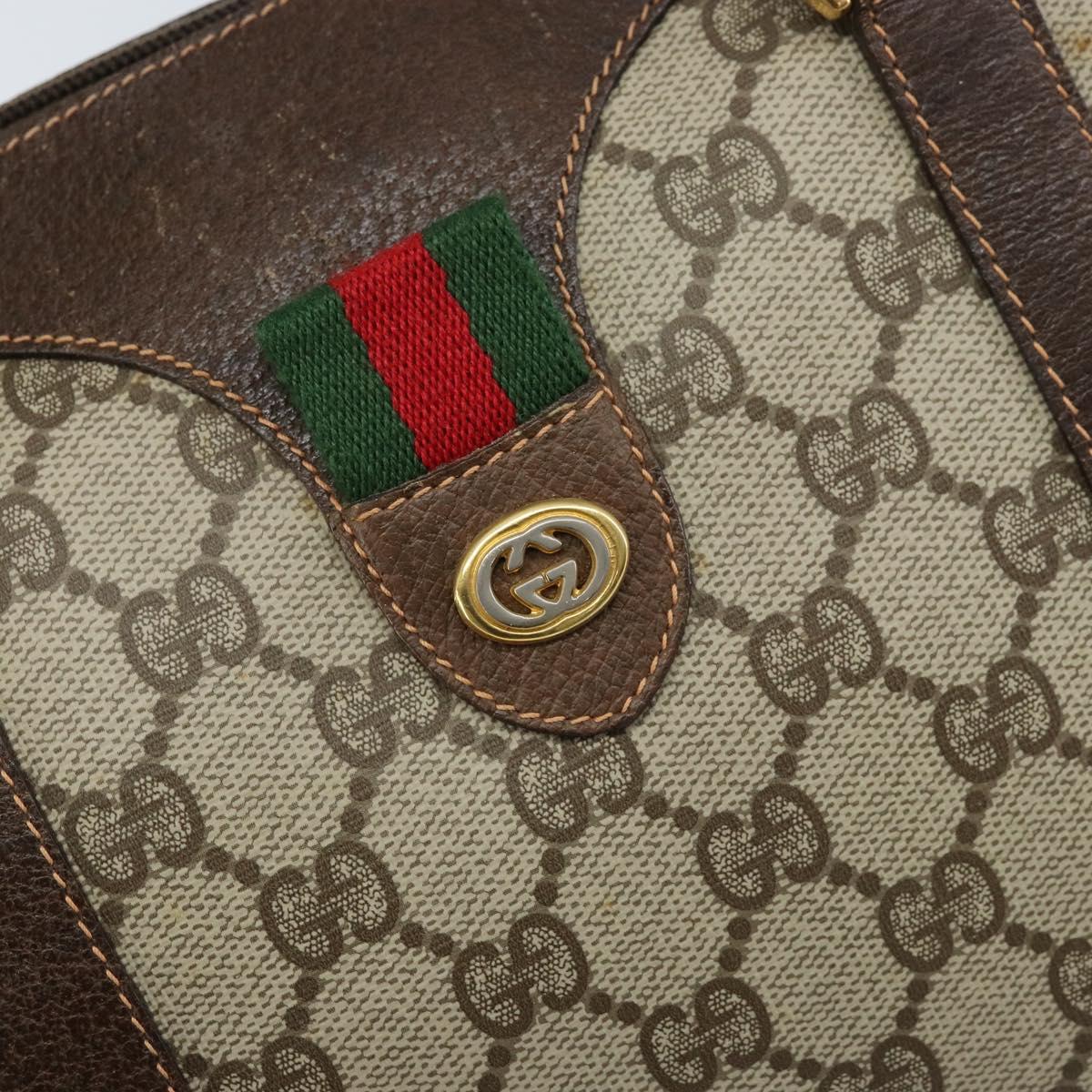 GUCCI GG Supreme Web Sherry Line Boston Bag PVC Beige Gold 40 02 007 Auth mr2206