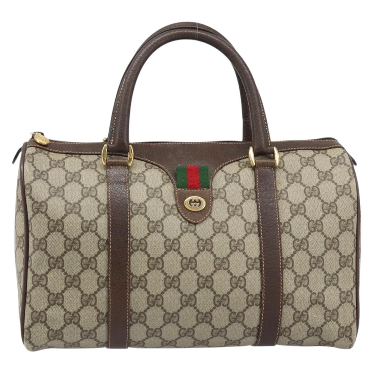 GUCCI GG Supreme Web Sherry Line Boston Bag PVC Beige Gold 40 02 007 Auth mr2206