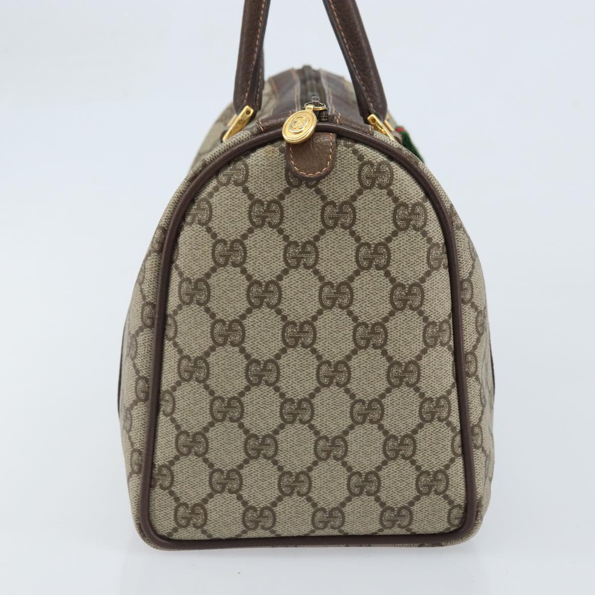 GUCCI GG Supreme Web Sherry Line Boston Bag PVC Beige Gold 40 02 007 Auth mr2206