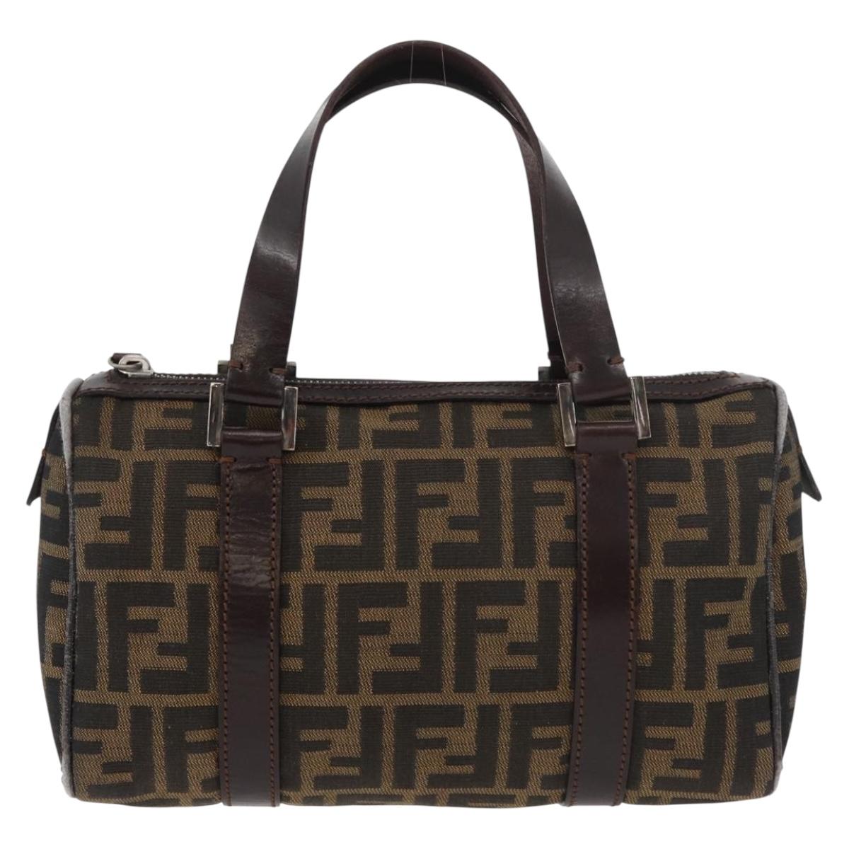 FENDI Zucca Canvas Hand Bag Black Brown Auth mr2208