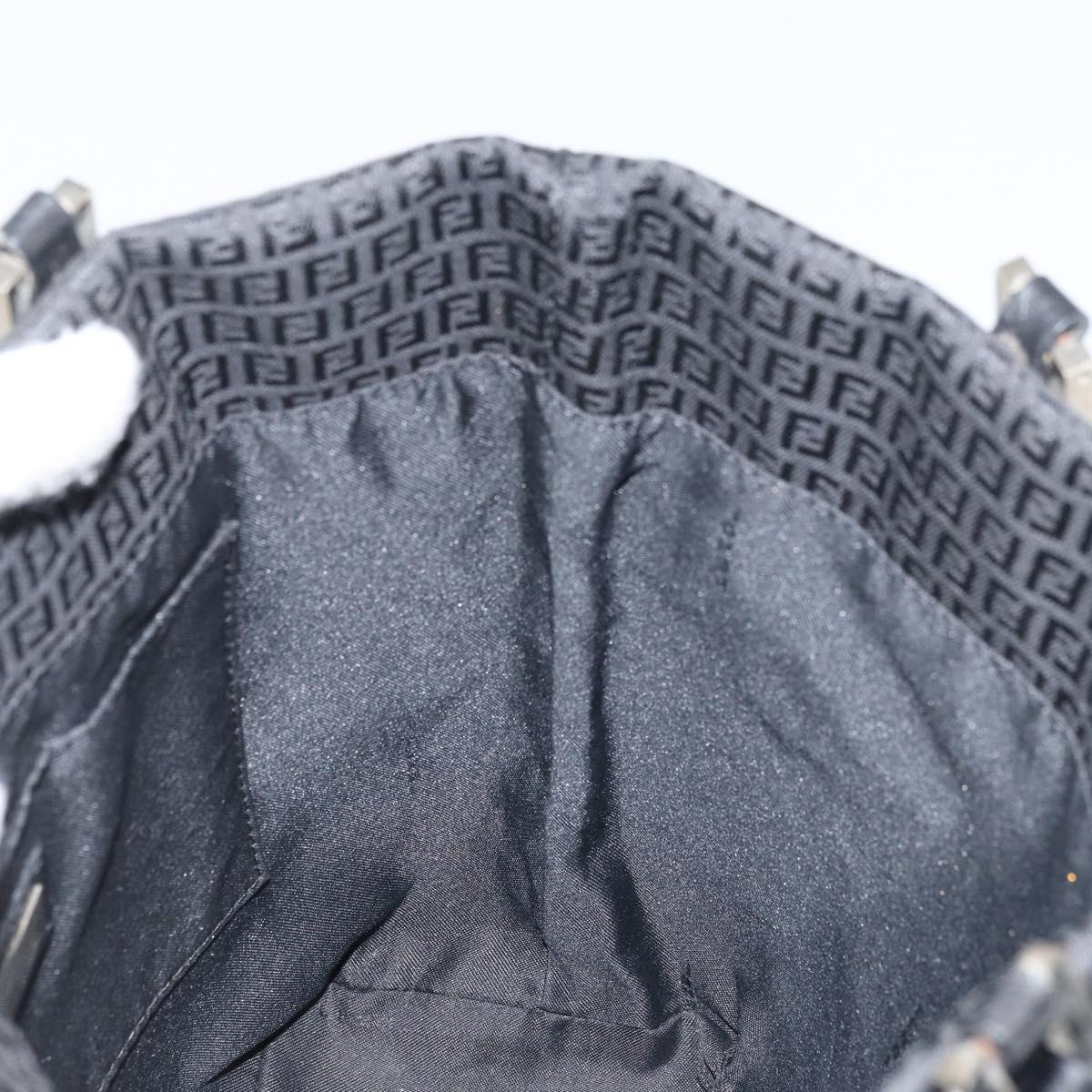 FENDI Zucchino Canvas Tote Bag Black Silver Auth mr2209