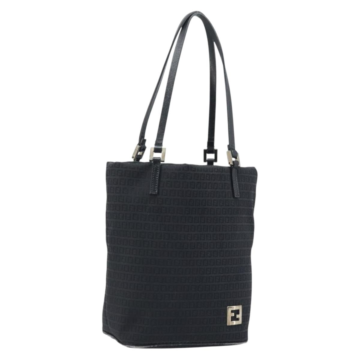 FENDI Zucchino Canvas Tote Bag Black Silver Auth mr2209