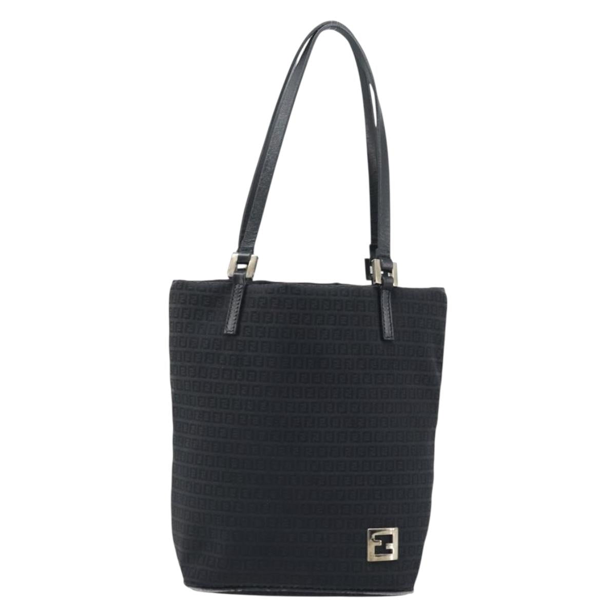 FENDI Zucchino Canvas Tote Bag Black Silver Auth mr2209