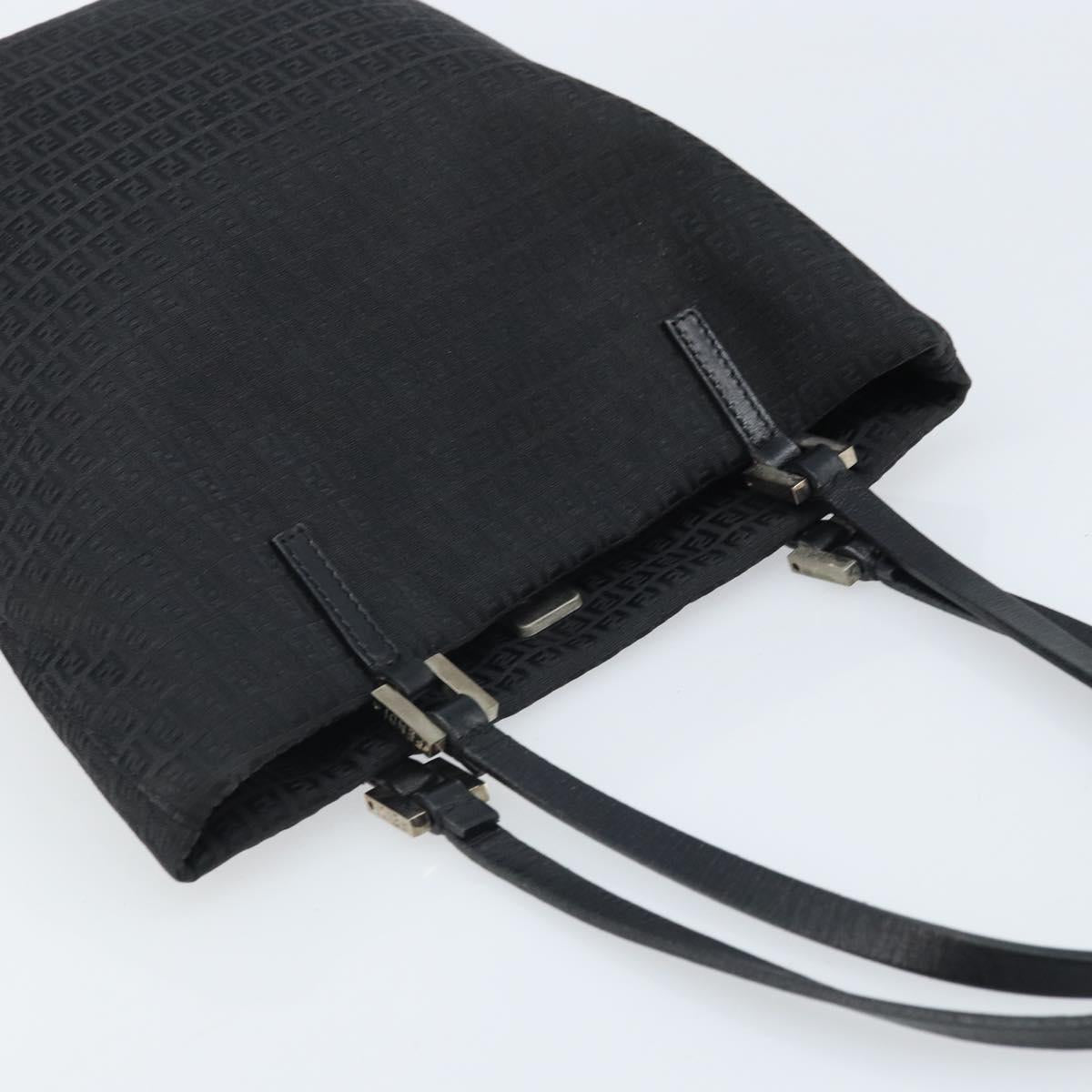 FENDI Zucchino Canvas Tote Bag Black Silver Auth mr2209